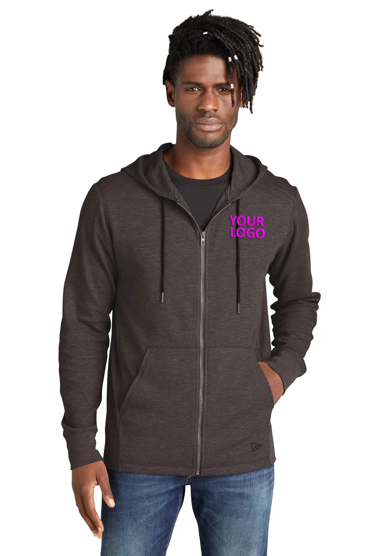 New Era Thermal Custom Zip Hoodies, Black Heather