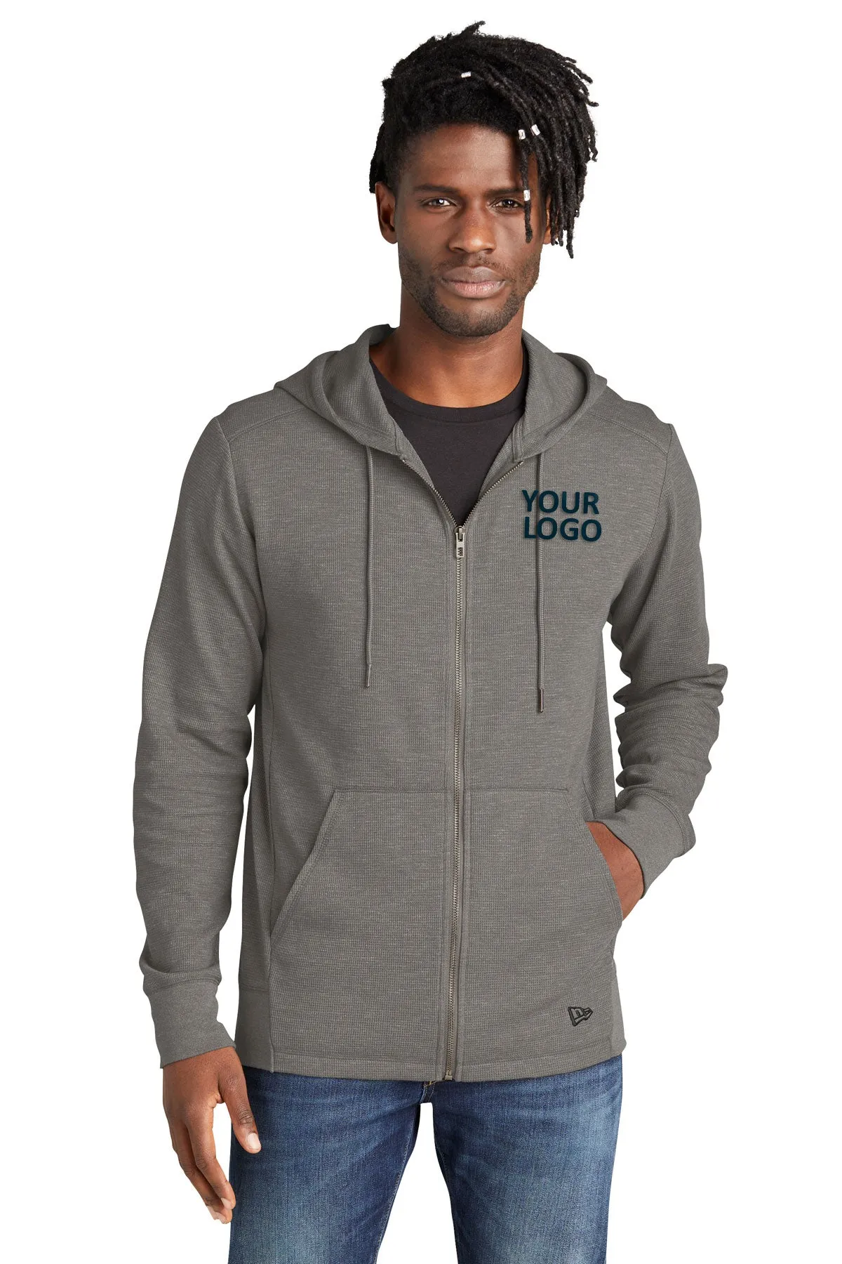 New Era Thermal Custom Zip Hoodies, Shadow Grey Heather