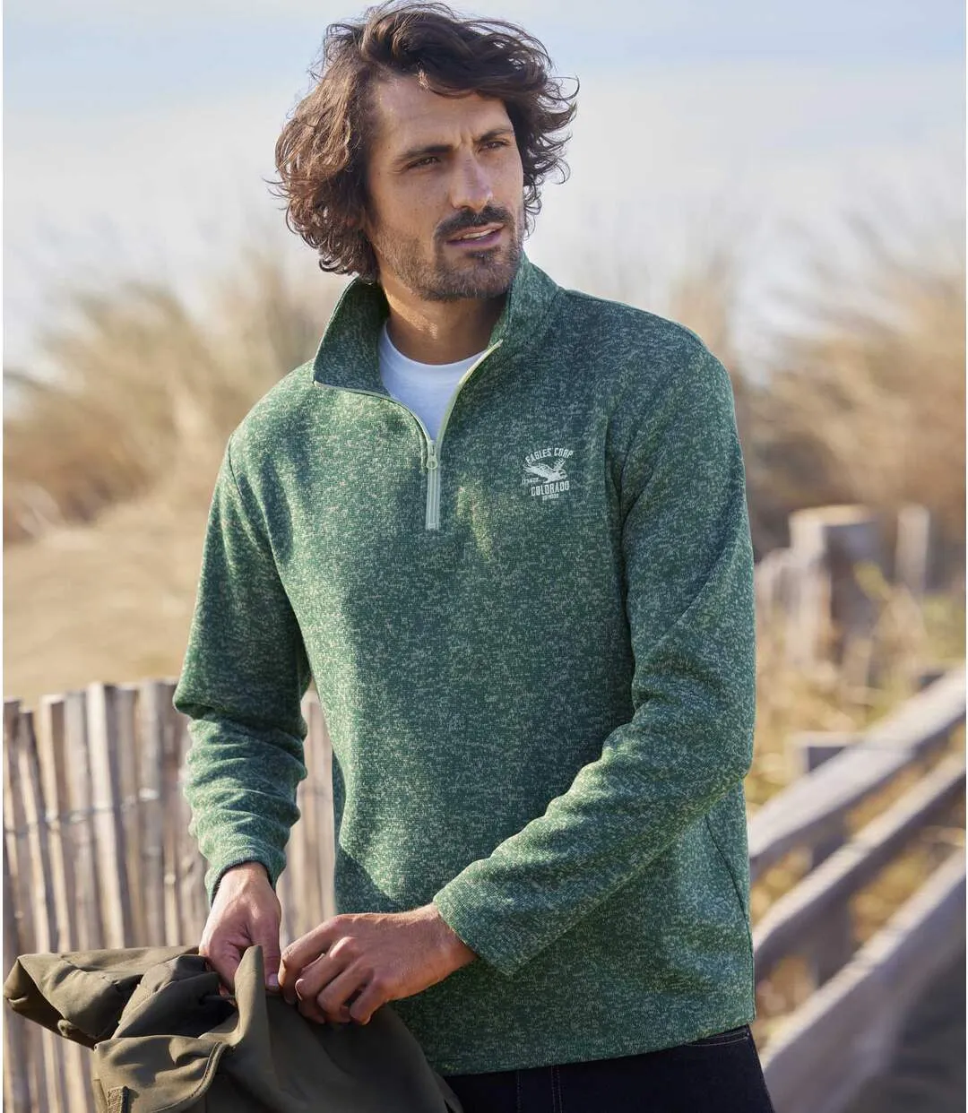 Pack of 2 Men's Brushed Fleece Jumpers - Green Grey