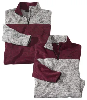 Pack of 2 Men's Brushed Fleece Jumpers - Half Zip - Grey Burgundy