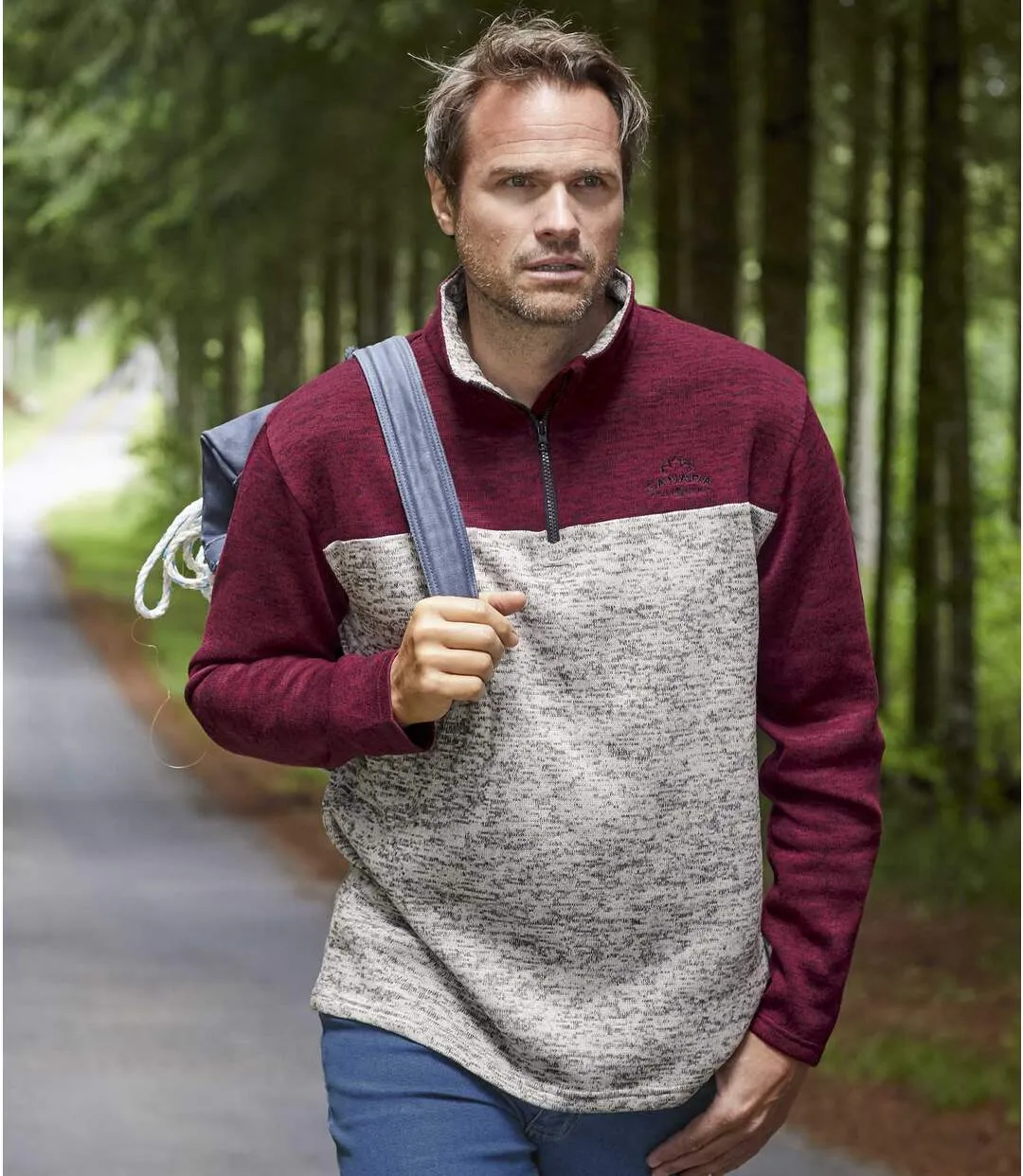 Pack of 2 Men's Brushed Fleece Jumpers - Half Zip - Grey Burgundy