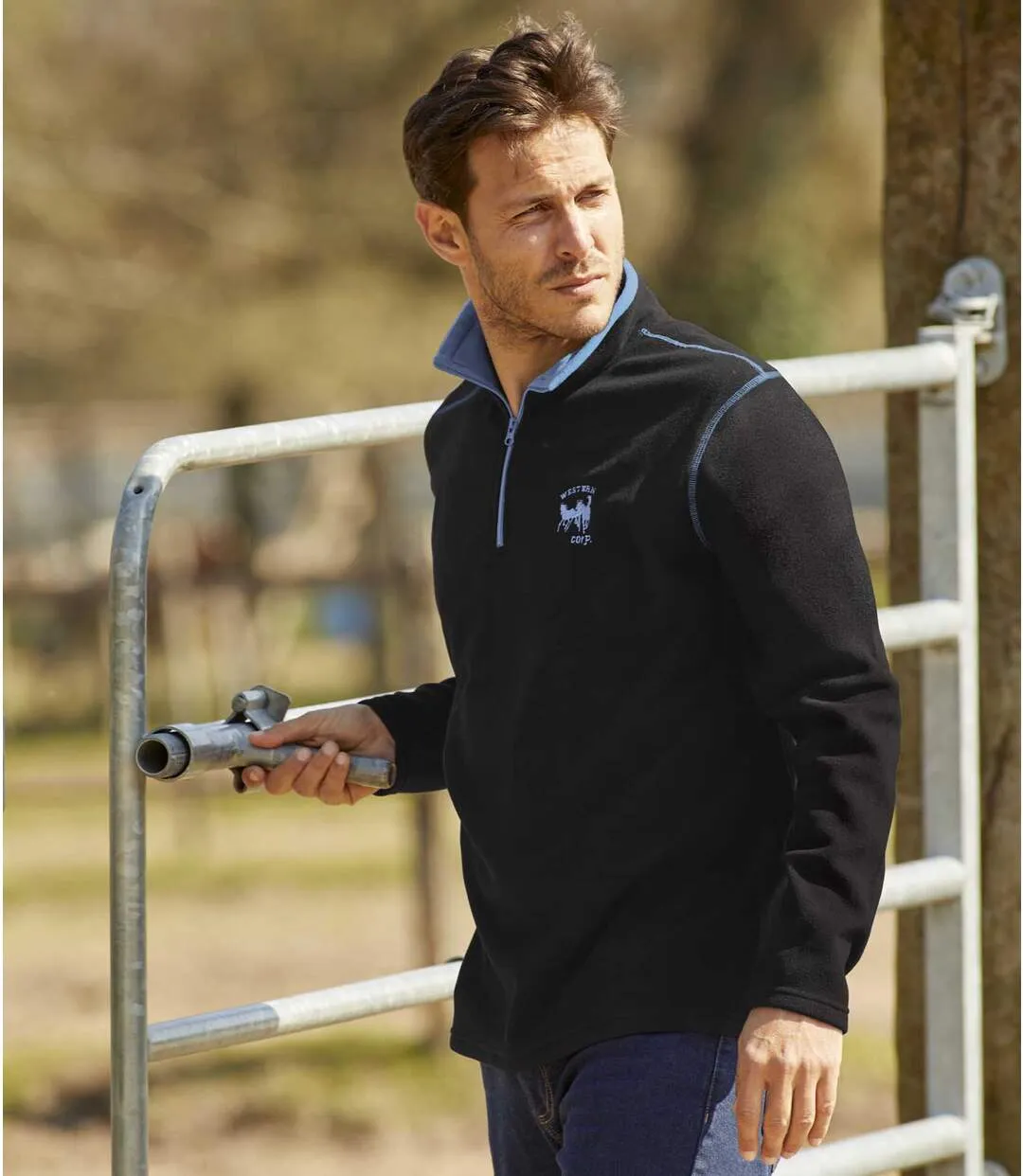 Pack of 2 Men's Half Zip Microfleece Jumpers - Black, Blue