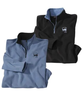 Pack of 2 Men's Half Zip Microfleece Jumpers - Black, Blue