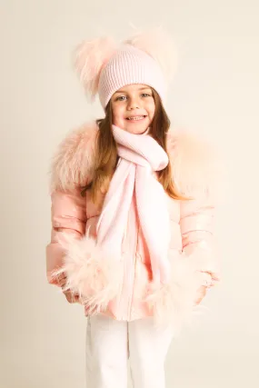 Pink Double Raccoon Fur Pom Pom Hat