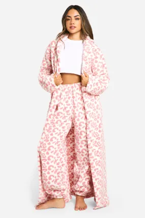 Pink Leopard Fleece Maxi Dressing Gown