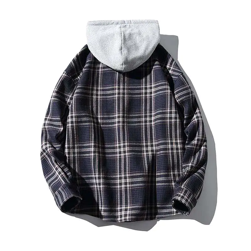 Plaid Long Sleeves Hooded Button Up