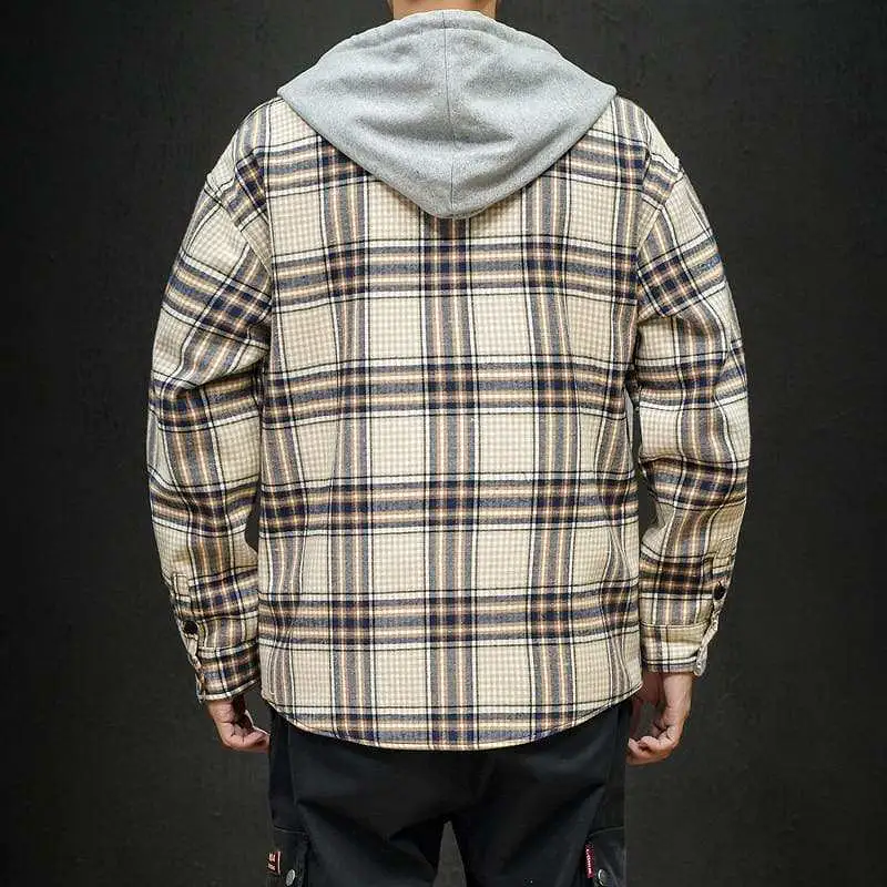 Plaid Long Sleeves Hooded Button Up