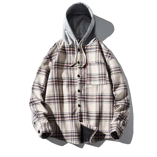 Plaid Long Sleeves Hooded Button Up