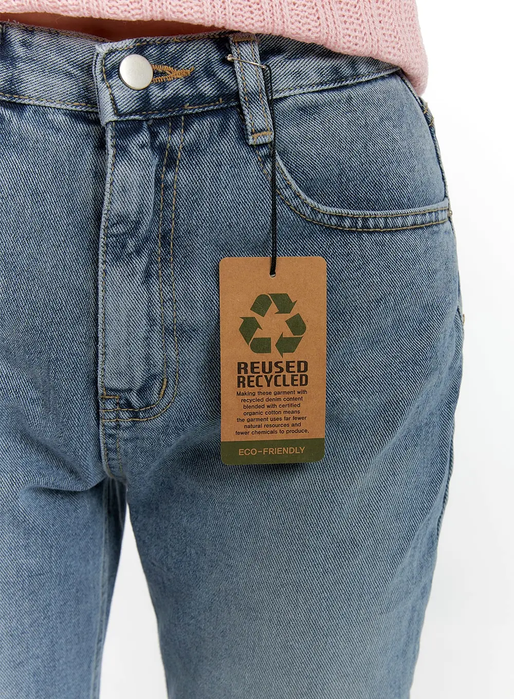 Recycled Denim Washed Straight-Leg Jeans OF422