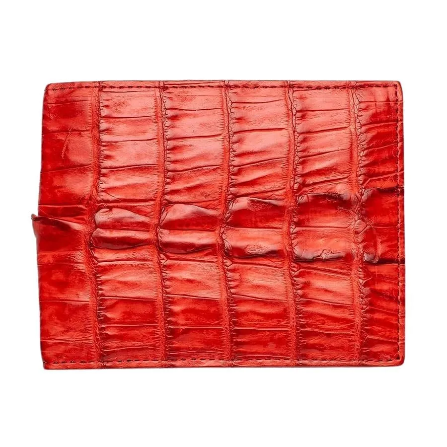 Red Genuine Crocodile Tail Mens Wallet