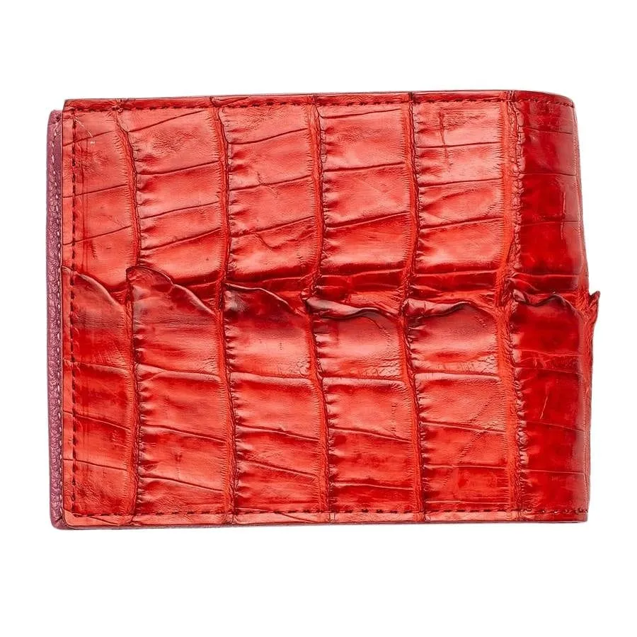 Red Genuine Crocodile Tail Mens Wallet