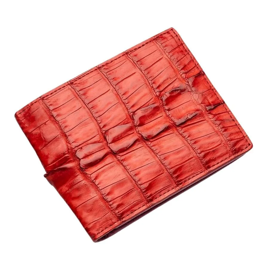 Red Genuine Crocodile Tail Mens Wallet