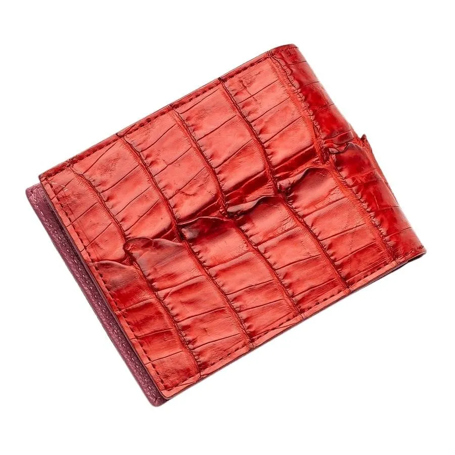 Red Genuine Crocodile Tail Mens Wallet