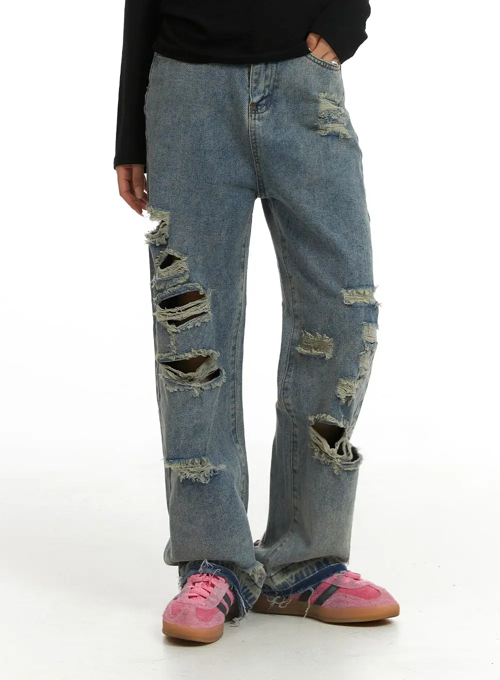 Ribbed Straight Leg Denim Jeans CJ431