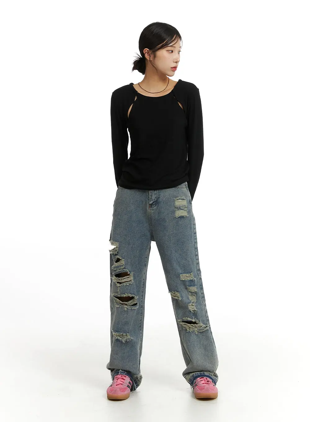 Ribbed Straight Leg Denim Jeans CJ431