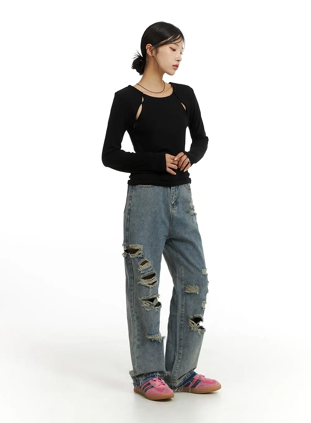 Ribbed Straight Leg Denim Jeans CJ431