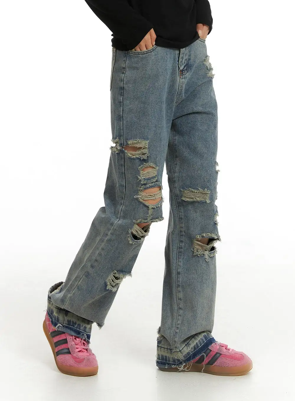 Ribbed Straight Leg Denim Jeans CJ431