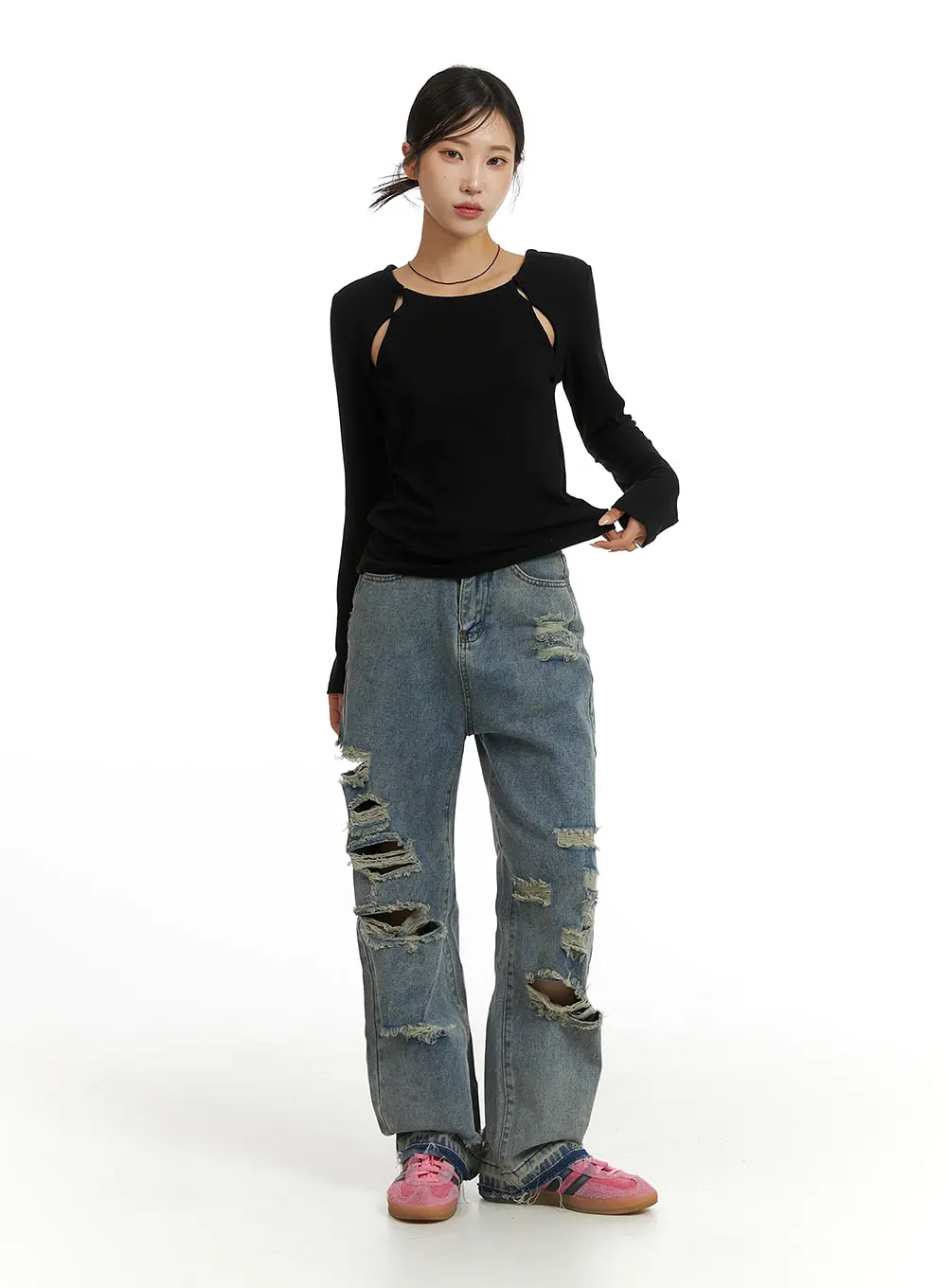 Ribbed Straight Leg Denim Jeans CJ431