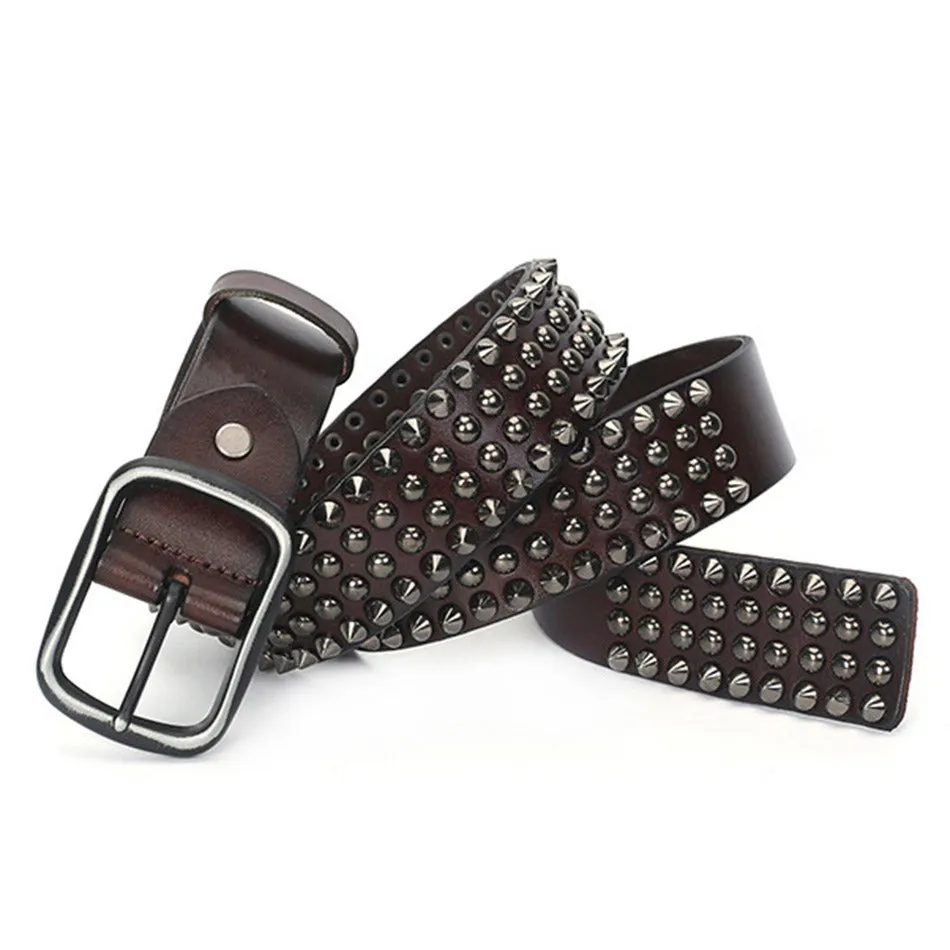 Riveted Real Leather Pin Belt for Men and Women / Rock Style Genuine Leather Belts