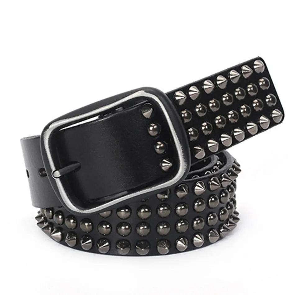 Riveted Real Leather Pin Belt for Men and Women / Rock Style Genuine Leather Belts