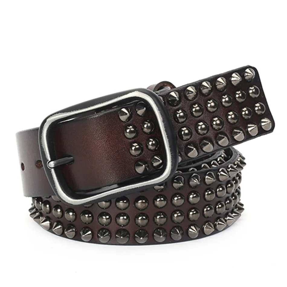 Riveted Real Leather Pin Belt for Men and Women / Rock Style Genuine Leather Belts