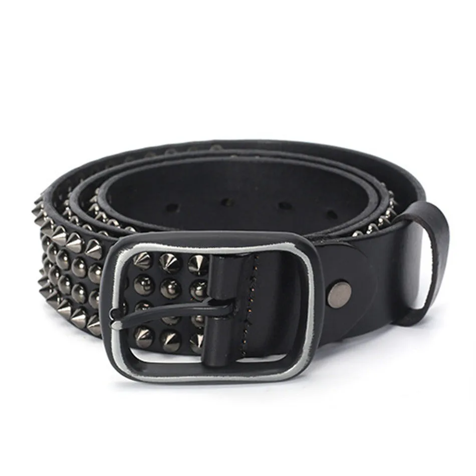 Riveted Real Leather Pin Belt for Men and Women / Rock Style Genuine Leather Belts