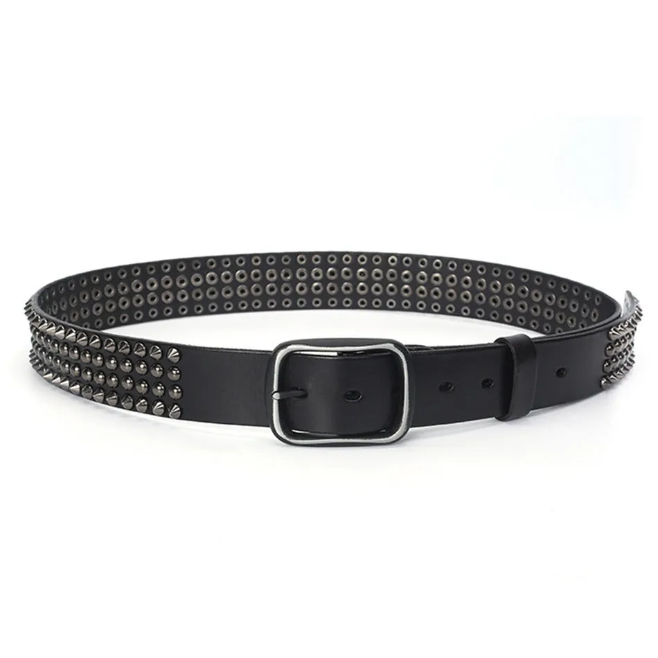 Riveted Real Leather Pin Belt for Men and Women / Rock Style Genuine Leather Belts