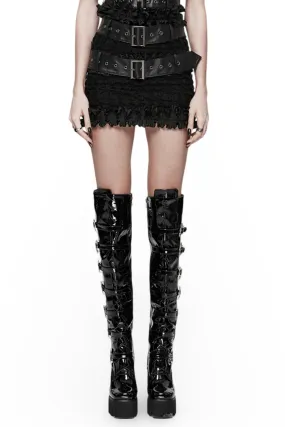 Ruffled Gothic Skirt with Detachable Leather Belts