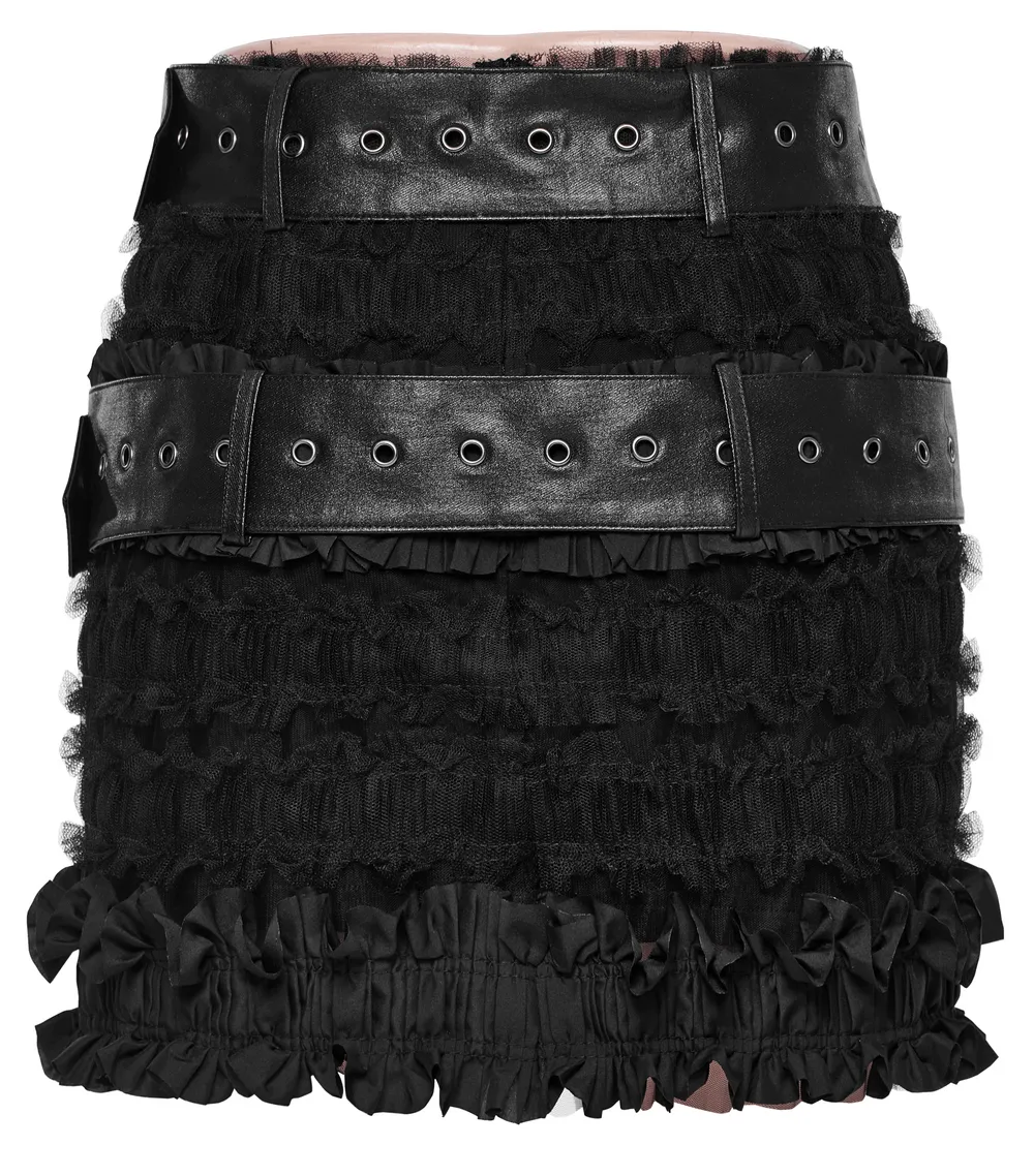 Ruffled Gothic Skirt with Detachable Leather Belts