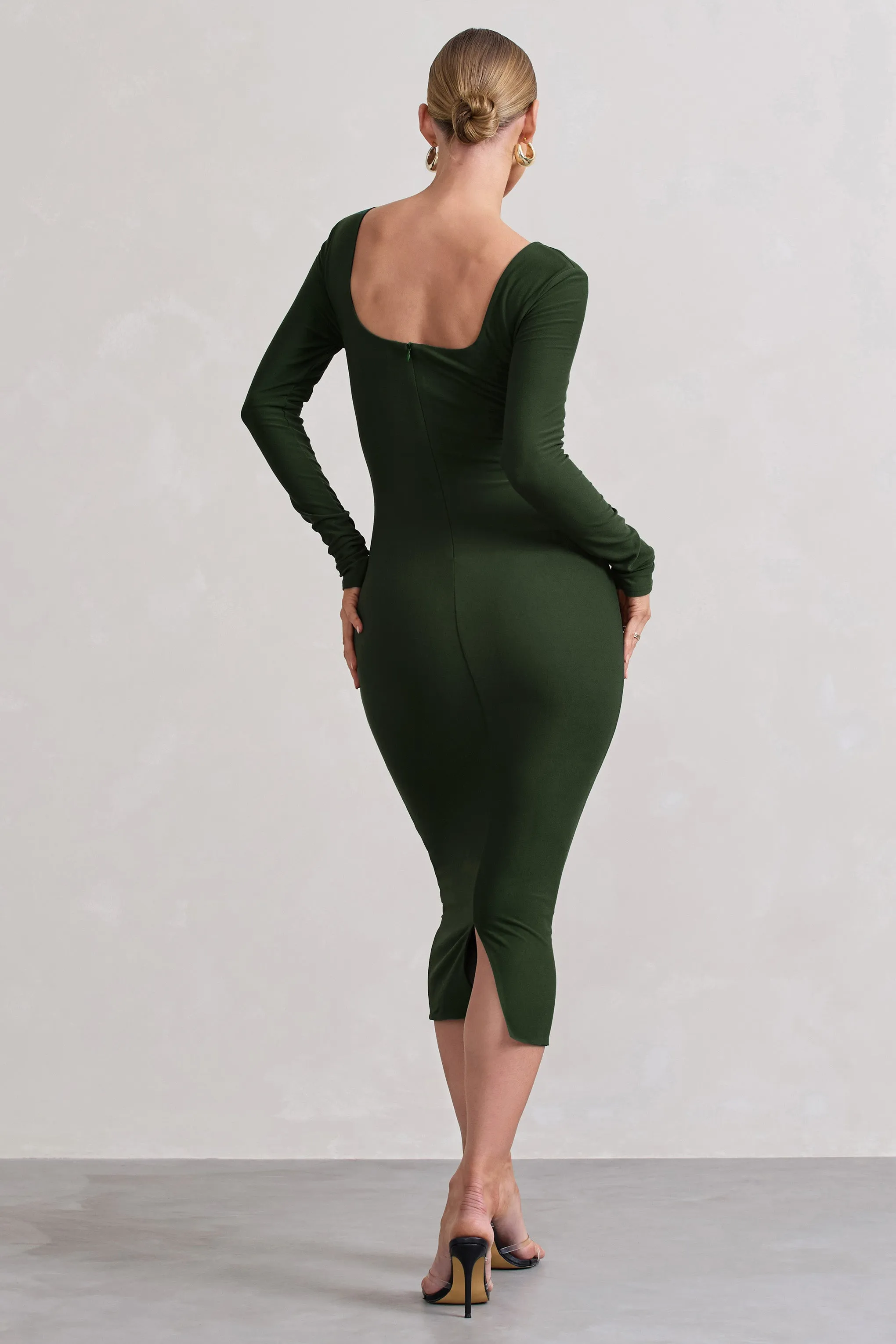 Sammy | Dark Green Bodycon Sweetheart Midi Dress