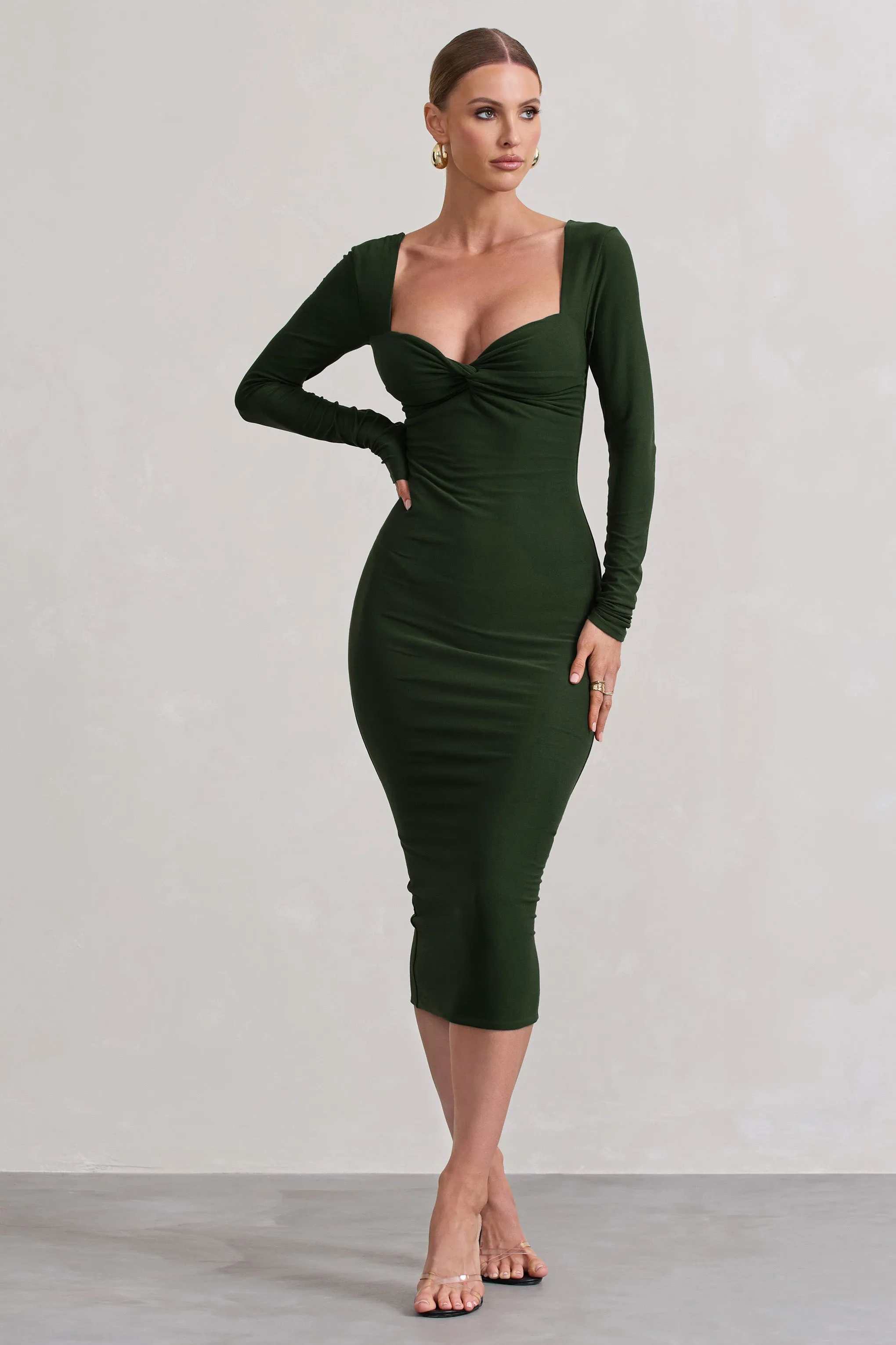 Sammy | Dark Green Bodycon Sweetheart Midi Dress