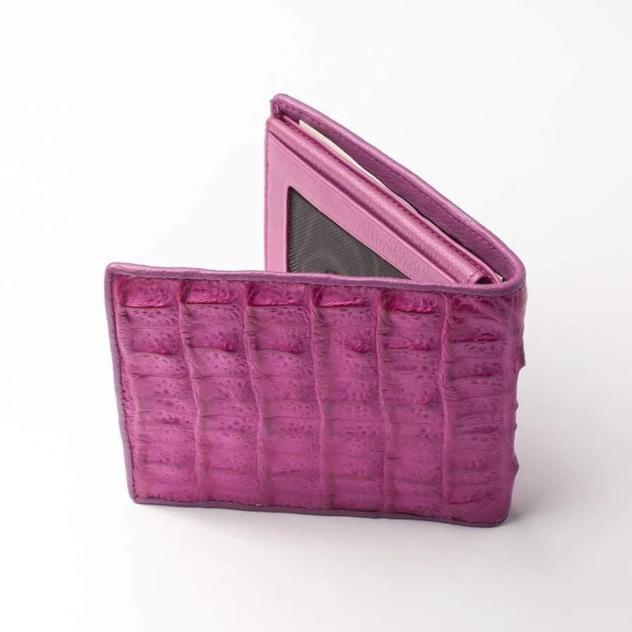 Shocking Pink Crocodile Hornback Wallet