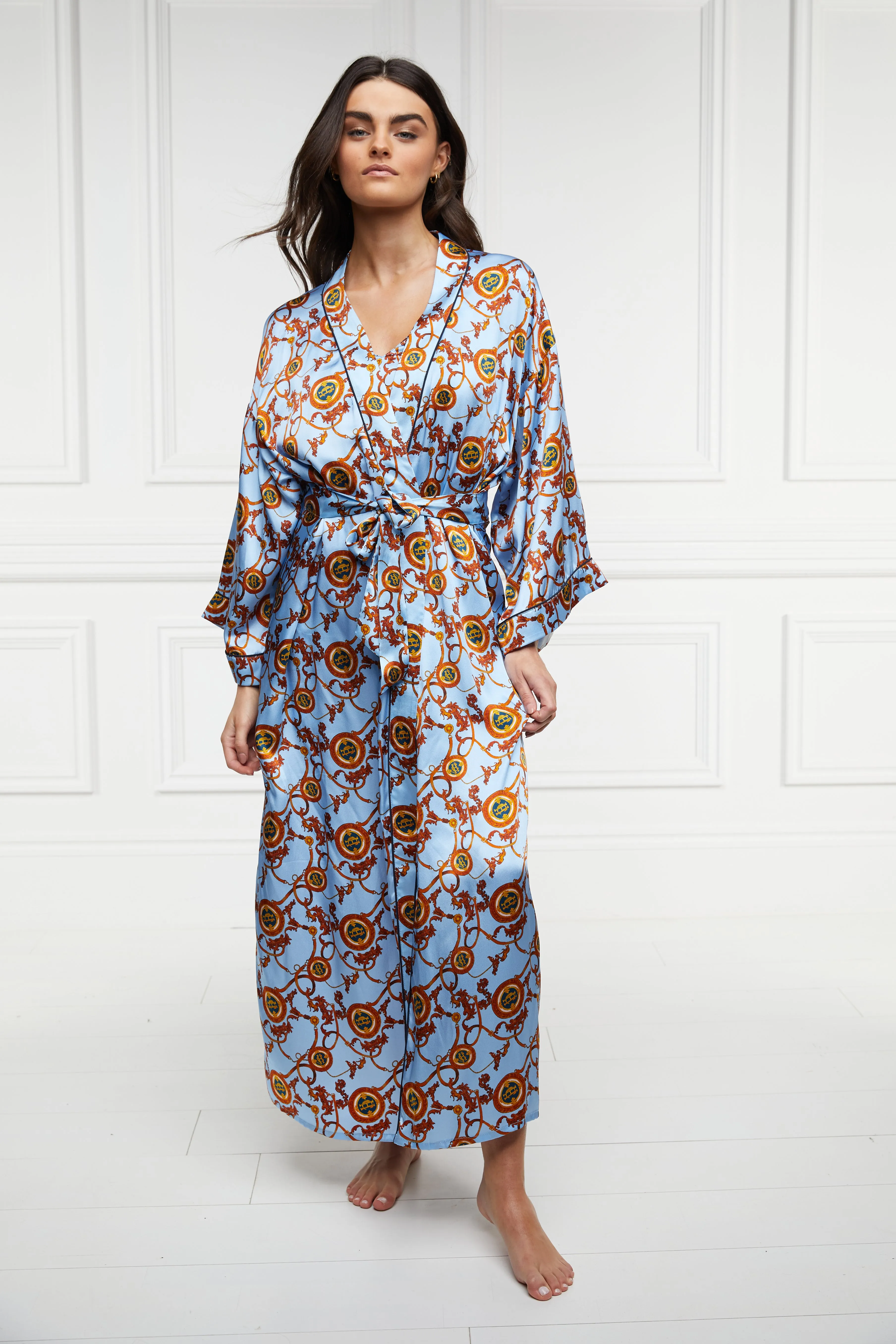 Silk Full Length Dressing Gown (Sky Blue)