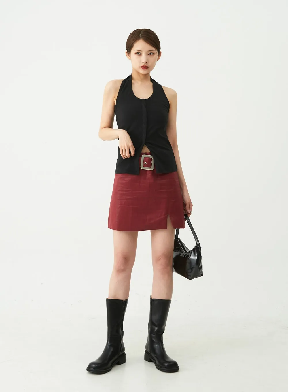 Slit Mini Skirt with Belt Set CU5