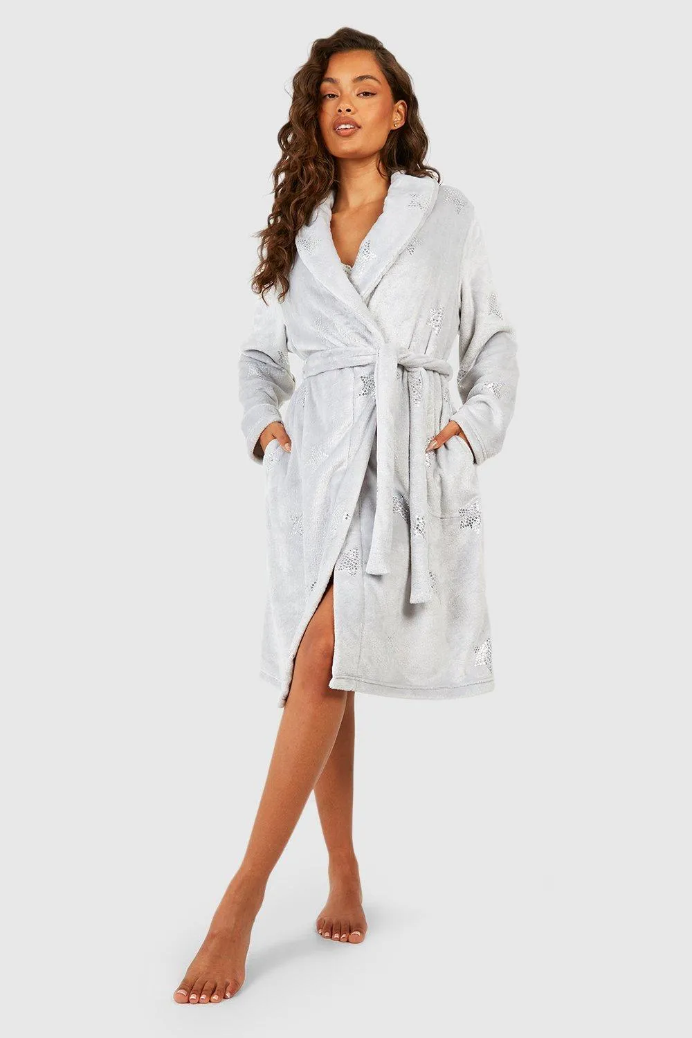 Star Detail Fleece Short Dressing Gown