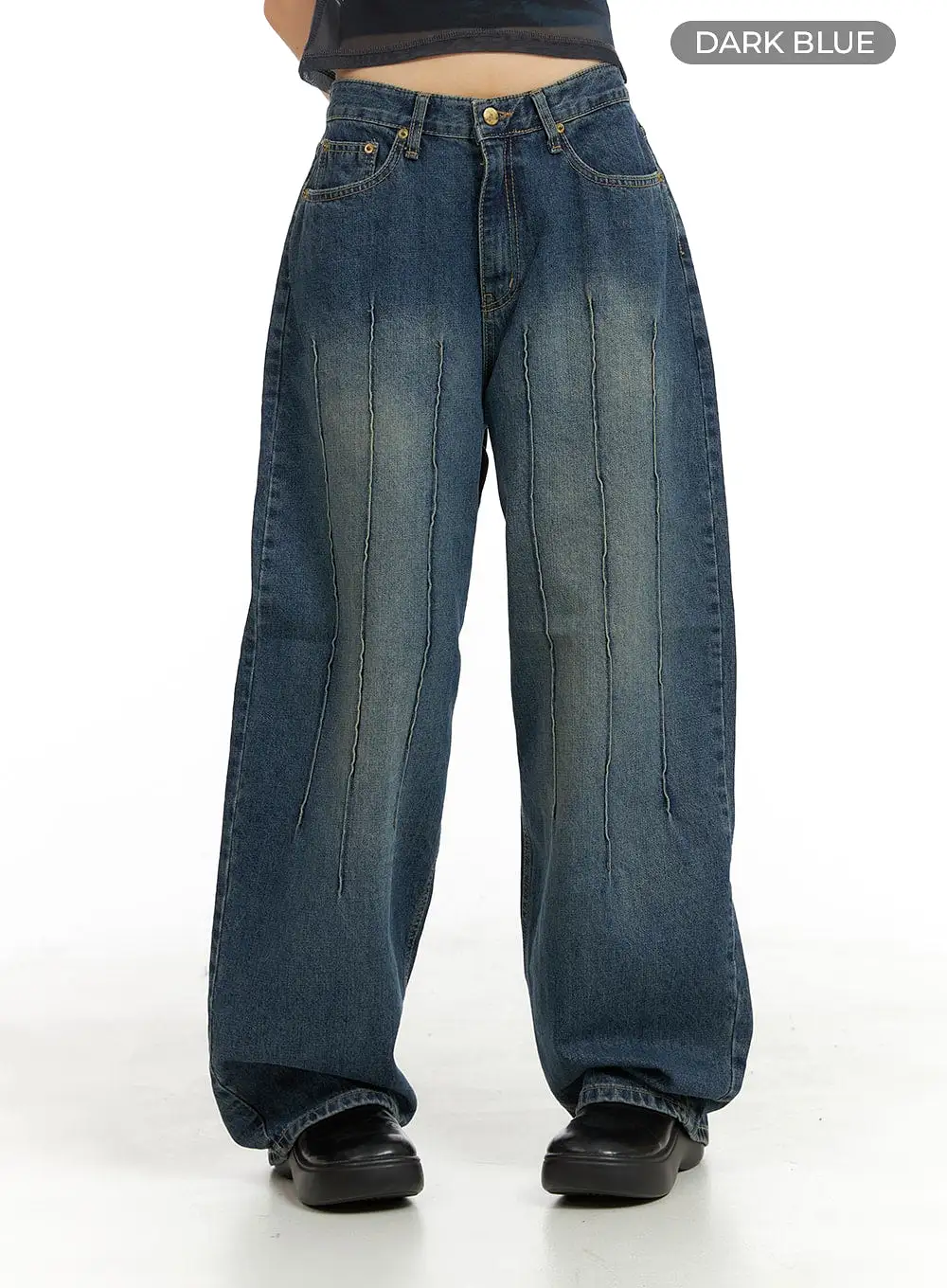 Stitched Detail Slim Fit Baggy Jeans CA412