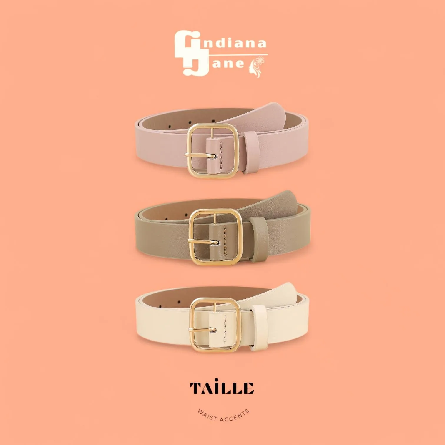 TAILLE 3pc Belt Set 1.1” Gold Buckle