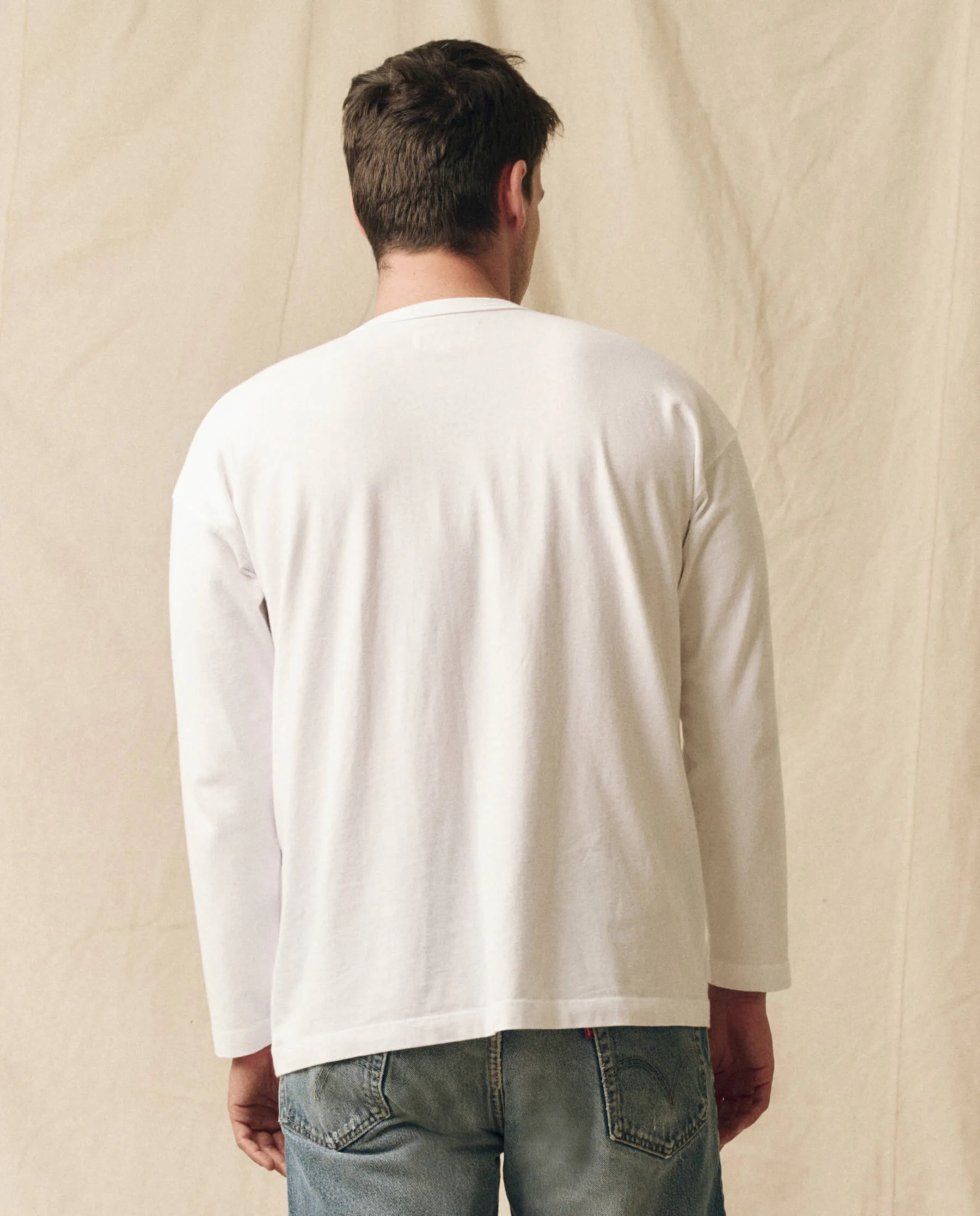 The Men's Pure Knits Long Sleeve Boxy Crew. Solid -- True White