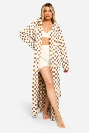 Tonal Checkerboard Maxi Fleece Dressing Gown