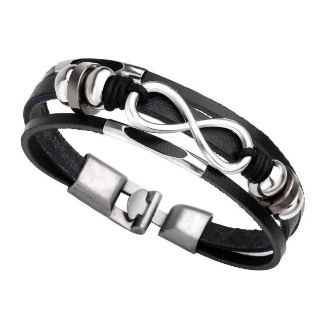 Trendy Black Genuine Leather Bracelet Women Men Punk Rock