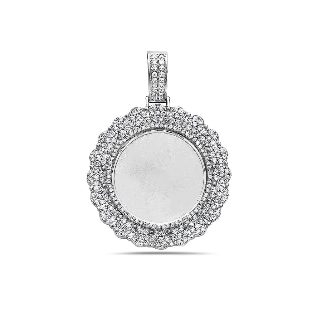 Unisex 14K White Gold Blank Bezel Pendant with 2.45 CT Diamonds