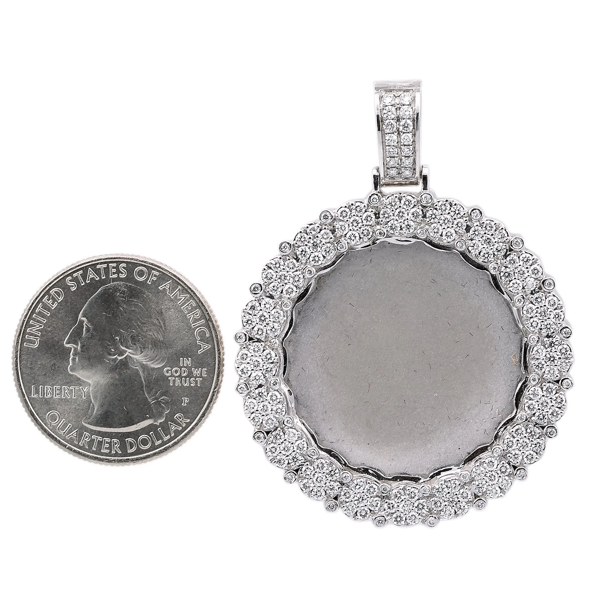 Unisex 14K White Gold Blank Bezel Pendant with 2.45 CT Diamonds