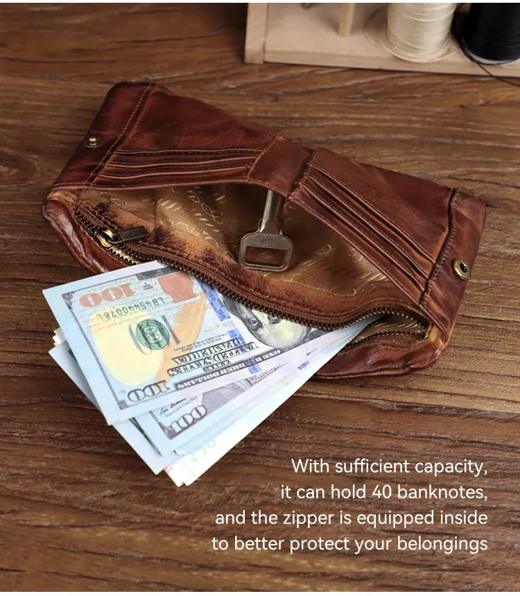 Unisex Retro Genuine Leather Handmade Card Slot Coin Pocket Wallet