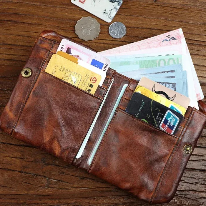 Unisex Retro Genuine Leather Handmade Card Slot Coin Pocket Wallet