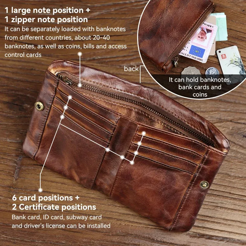 Unisex Retro Genuine Leather Handmade Card Slot Coin Pocket Wallet