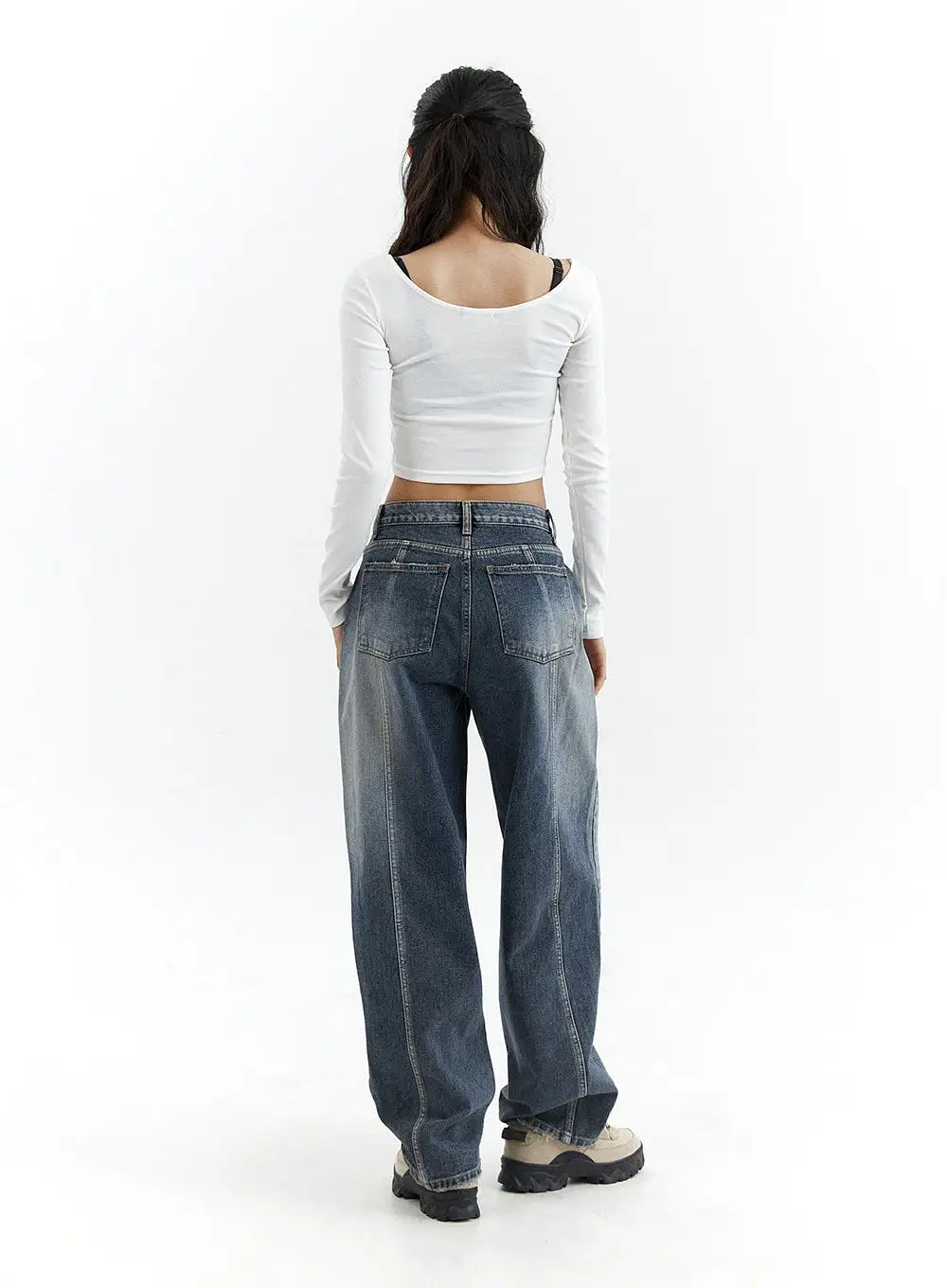 Washed Button Straight Leg Jeans CJ425