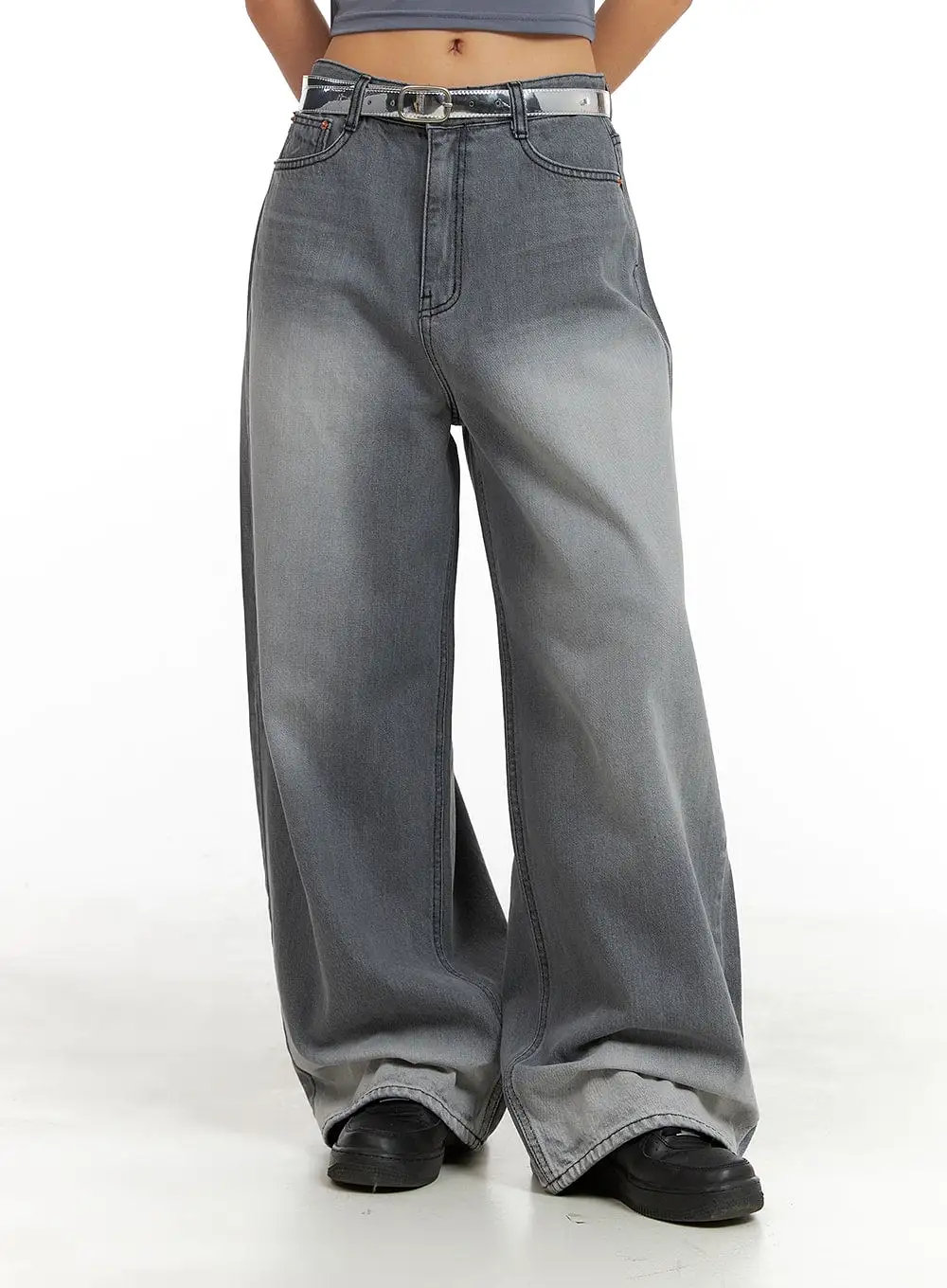 Washed Cotton Baggy Jeans CA416