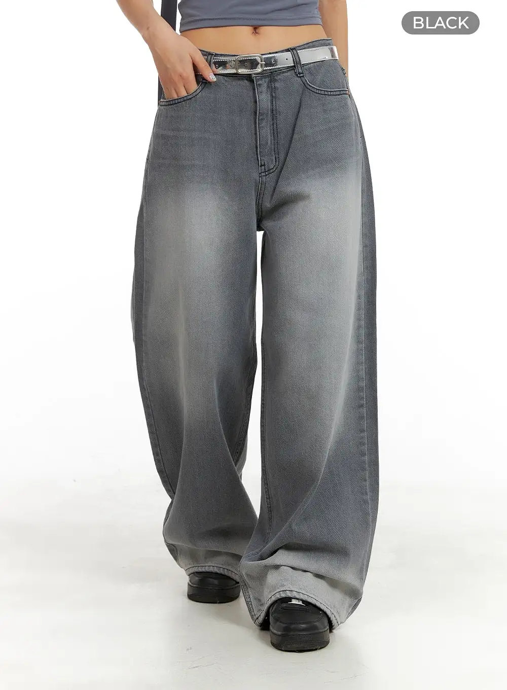 Washed Cotton Baggy Jeans CA416