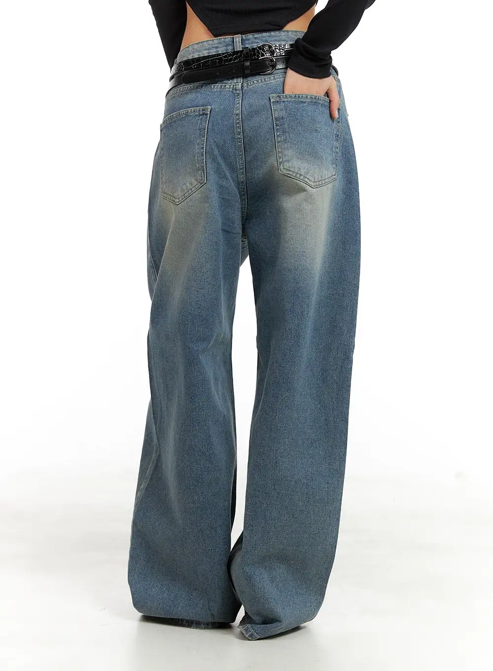 Washed Out Wide Fit Baggy Jeans CA416