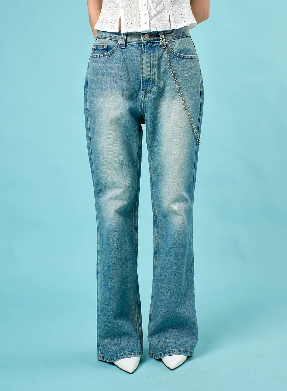 Washed Straight Leg Bootcuts Jeans IJ430